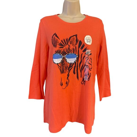 NWT Kim Rogers Animal Lover Crew Coral Top Size Small 3/4 Sleeves - Picture 1 of 6